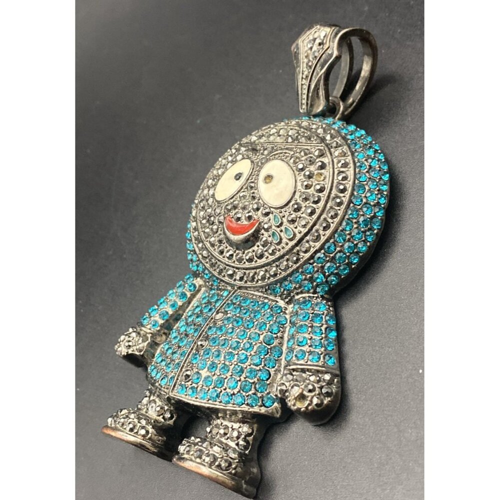 Kenny Pendant Blue Black CZ Marcasite Men's Hip Hop BRICK SQUAD ESKIMO LOOK - Picture 6 of 11